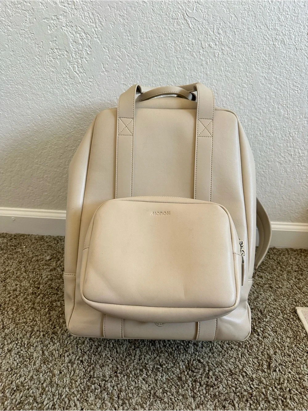 Monos Metro Backpack in Beige Vegan Leather